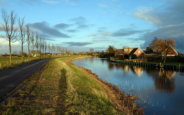 Road water houses trees tiltshift free wallpaper - medium preview image