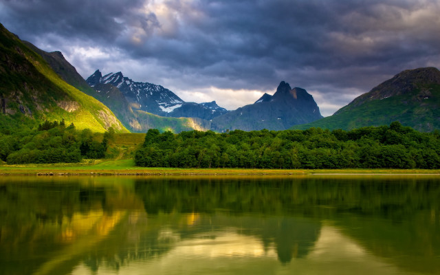 Lake mountains forest grassy sky #2 free wallpaper - medium preview image