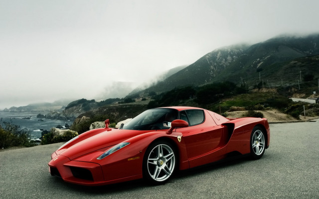 Red sports car mountain fog free wallpaper - medium preview image