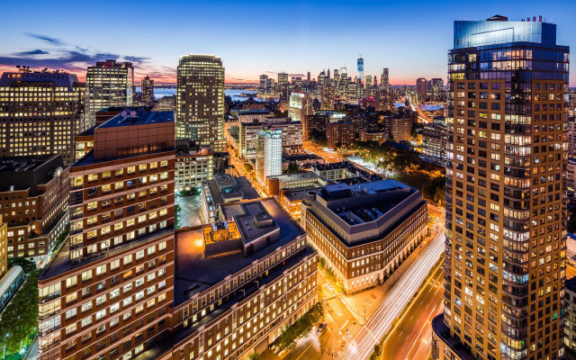 City skyline night street lights free wallpaper - medium preview image