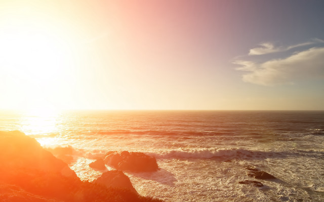 Ocean shoreline sunset rocks lens free wallpaper - medium preview image