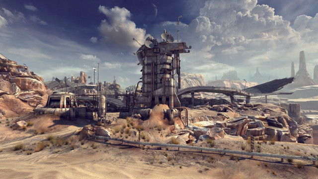 Futuristic city mountain bridge sunset free wallpaper - medium preview image