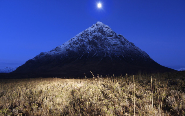 Snowy mountain full moon grassy free wallpaper - medium preview image