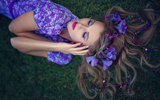 Woman long hair purple dress #3 free wallpaper - medium preview image