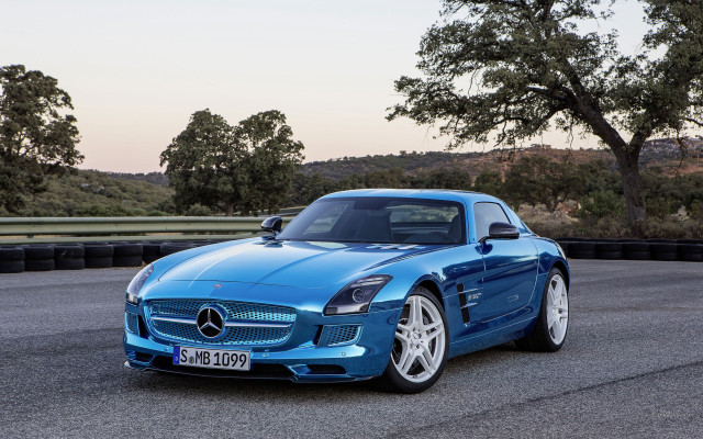 Blue mercedes sports car road free wallpaper - medium preview image