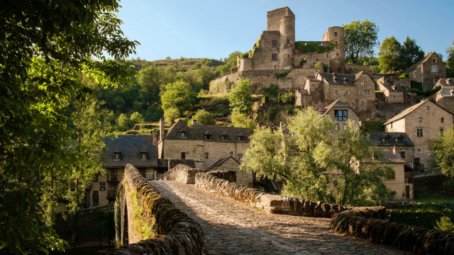 Medieval castle road trees bridge free wallpaper - medium preview image