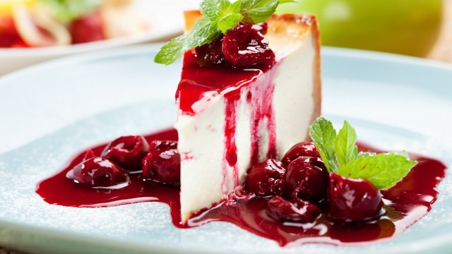Cheesecake cherries mint rococo food free wallpaper - medium preview image