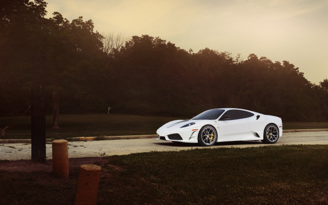 White sports car forest sunset free wallpaper - medium preview image