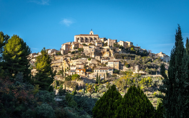 Village hill trees blue sky free wallpaper - medium preview image