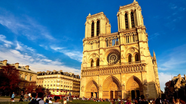 Cathedral clock tower paris skyline free wallpaper - medium preview image