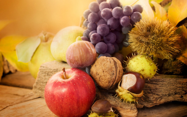 Fruit nuts table yellow background free wallpaper - medium preview image