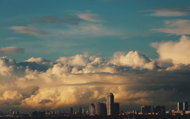 City skyline cloud plane dusk free wallpaper - medium preview image