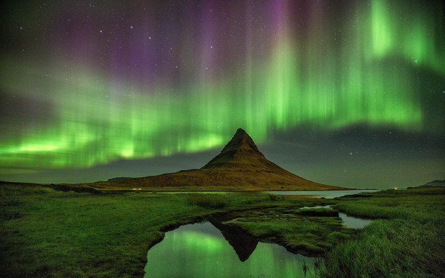 Mountain aurora stream reflection space free wallpaper - medium preview image