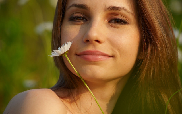 Woman flower green background white free wallpaper - medium preview image