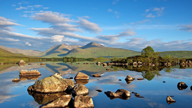 Lake rocks mountains clouds blue free wallpaper - medium preview image