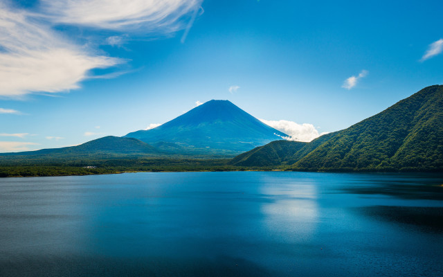 Mountain lake sky clouds coast free wallpaper - medium preview image