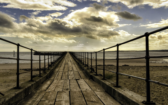 Wooden walkway ocean cloudy sky free wallpaper - medium preview image