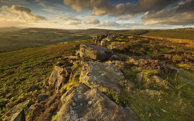 Rocky hillside sunset cityscape clouds free wallpaper - medium preview image