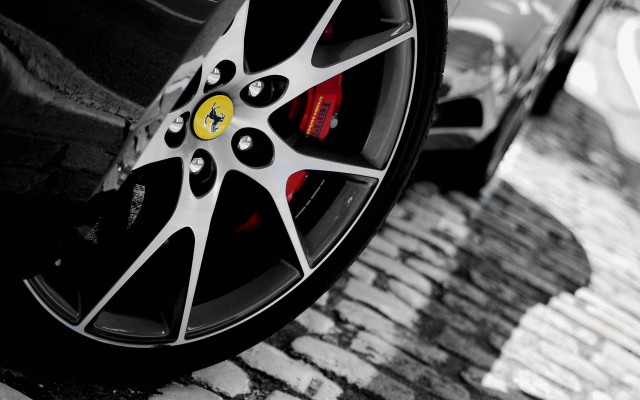 Car tire brickroad redbrakepad blackwhite free wallpaper - medium preview image