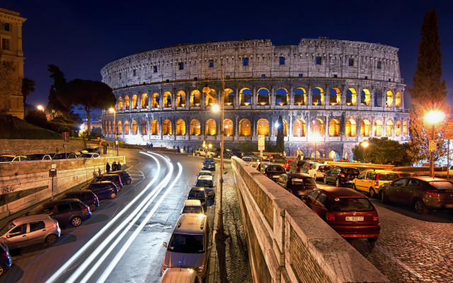 Large building tower street night free wallpaper - medium preview image