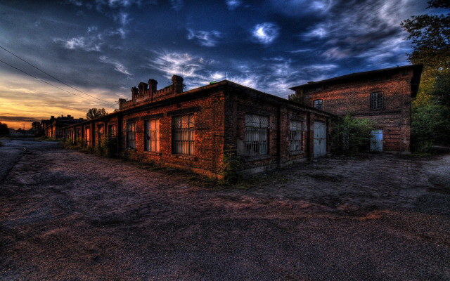 Dilapidated building sunset moon cityscape free wallpaper - medium preview image