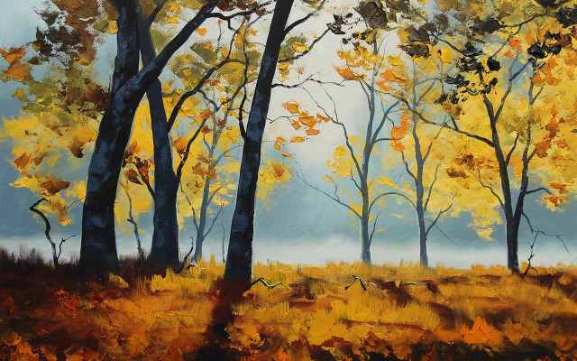 Forest autumn leaves blue sky free wallpaper - medium preview image