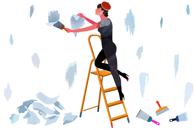 Woman painting wall ladder paintbrushes free wallpaper - medium preview image