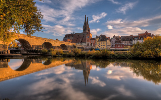 Bridge river church clouds heidelberg free wallpaper - medium preview image