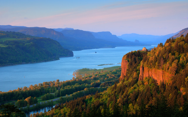 Scenic river mountains boat forest free wallpaper - medium preview image