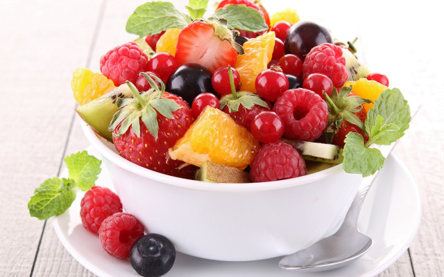Bowl of fruit berries coffee free wallpaper - medium preview image