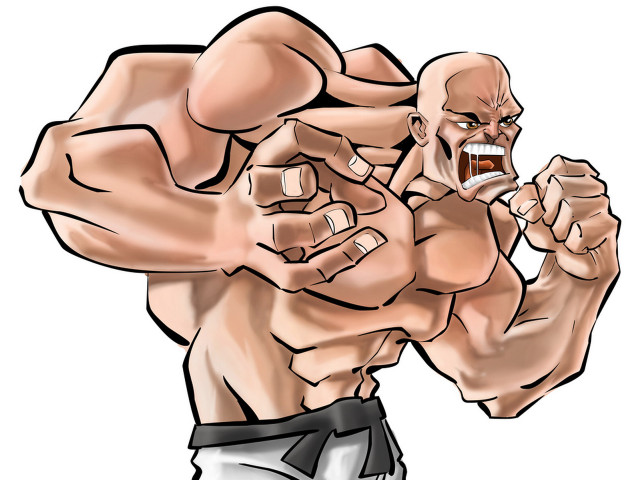 Muscular man grin toothbrush digital free wallpaper - medium preview image