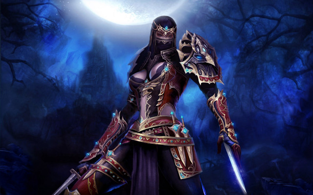 Woman forest sword moon fantasy free wallpaper - medium preview image