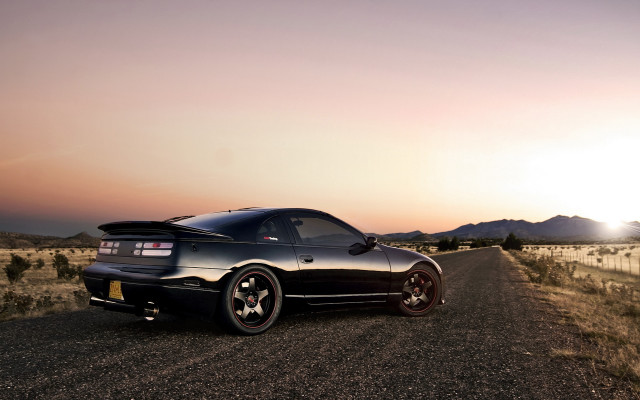 Black car sunset mountains pink free wallpaper - medium preview image