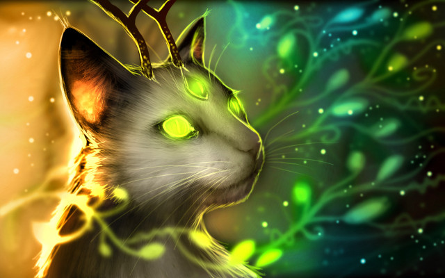Cat green eyes deer antlers free wallpaper - medium preview image