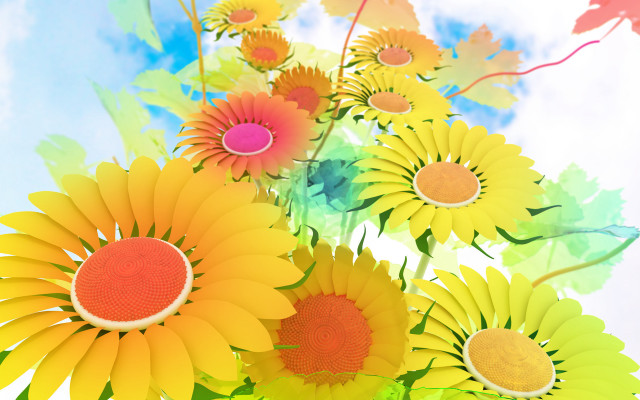 Sunflowers vase table sky clouds free wallpaper - medium preview image
