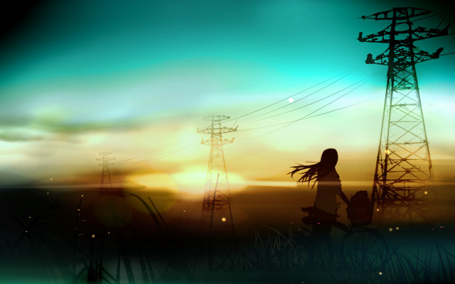 Silhouette field sunset lensflare anime free wallpaper - medium preview image