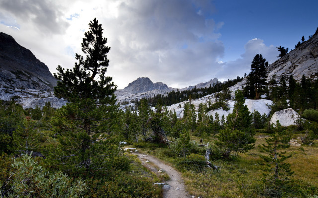 Mountain meadow trail forest lake free wallpaper - medium preview image