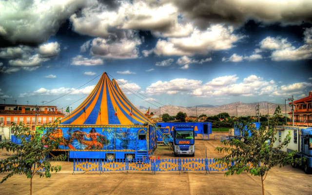 Circus tent trees cloudy sky free wallpaper - medium preview image