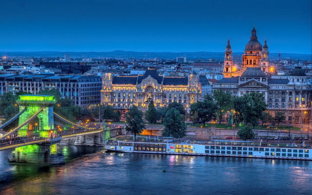 Night city bridge river litbuilding free wallpaper - medium preview image