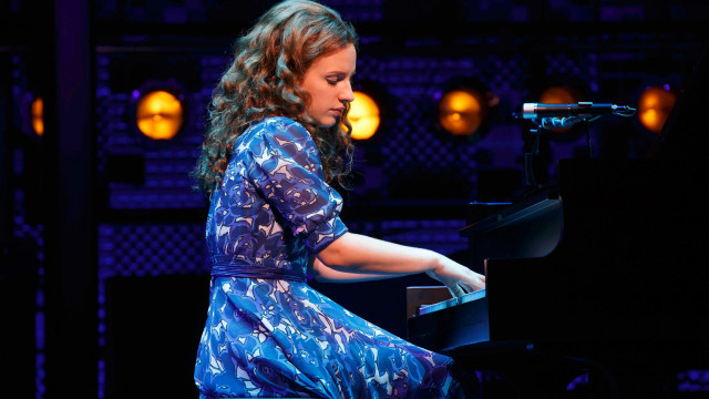 Woman blue dress piano stage free wallpaper - medium preview image
