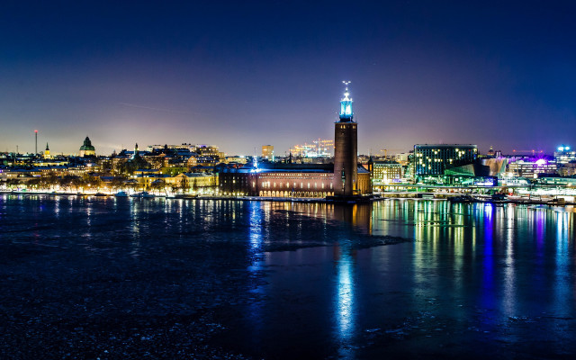 City skyline night clock tower #4 free wallpaper - medium preview image