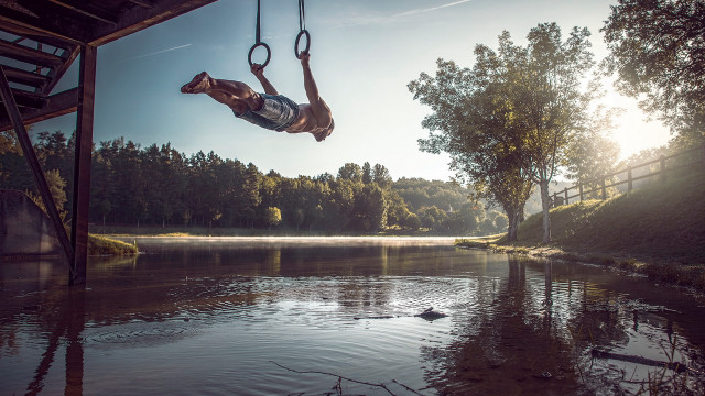 Man swing lake ducks cinematic free wallpaper - medium preview image
