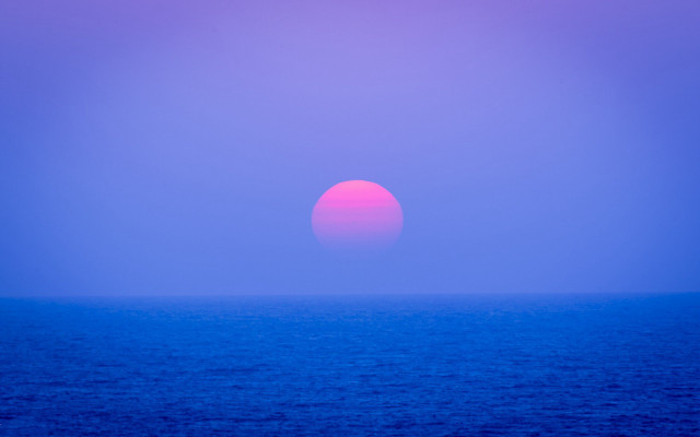 Orange sunset ocean purple horizon free wallpaper - medium preview image
