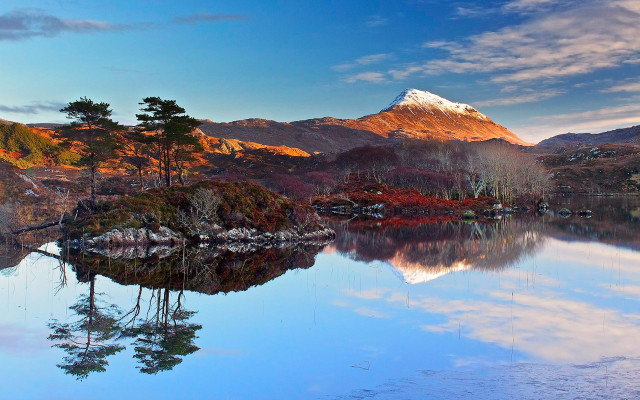 Mountain lake trees snow sunset free wallpaper - medium preview image