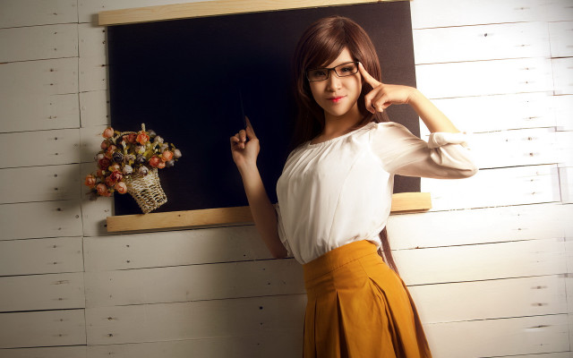 Woman white shirt yellow skirt free wallpaper - medium preview image