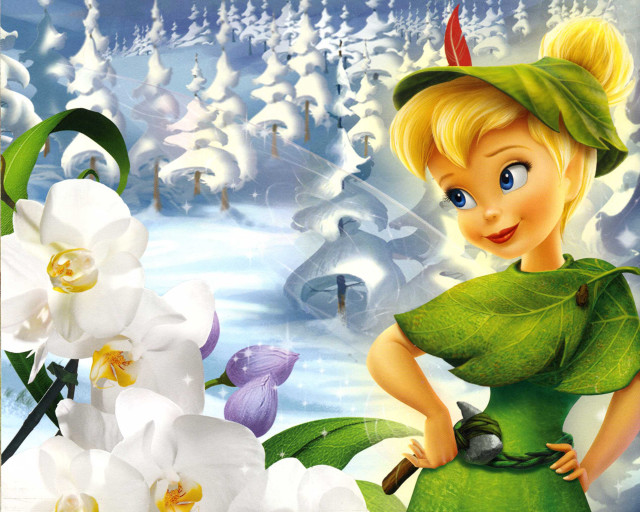 Tinkerbell flowers snow forest cartoon free wallpaper - medium preview image