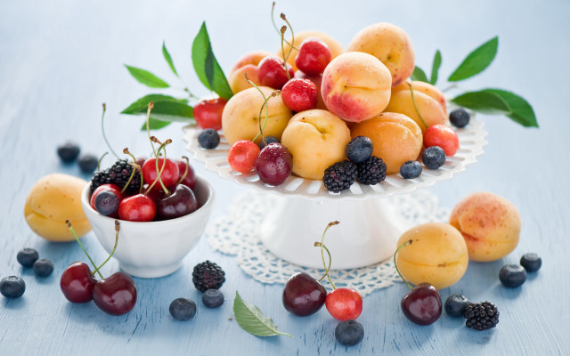 White bowl fruit table berries free wallpaper - medium preview image