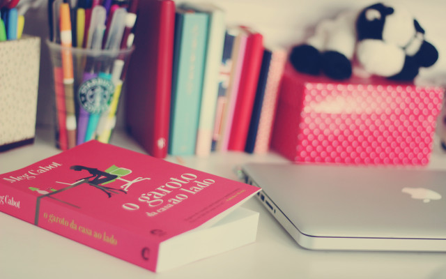 Book laptop pencup white desk free wallpaper - medium preview image