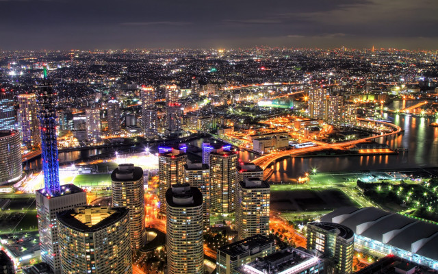 Tokyo night city lights bridge free wallpaper - medium preview image