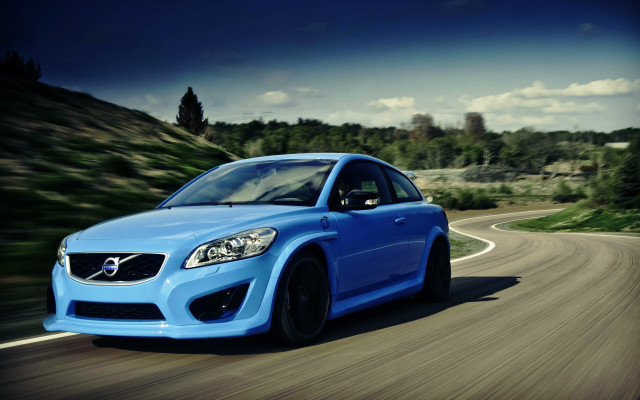 Blue car forest road cloudy free wallpaper - medium preview image